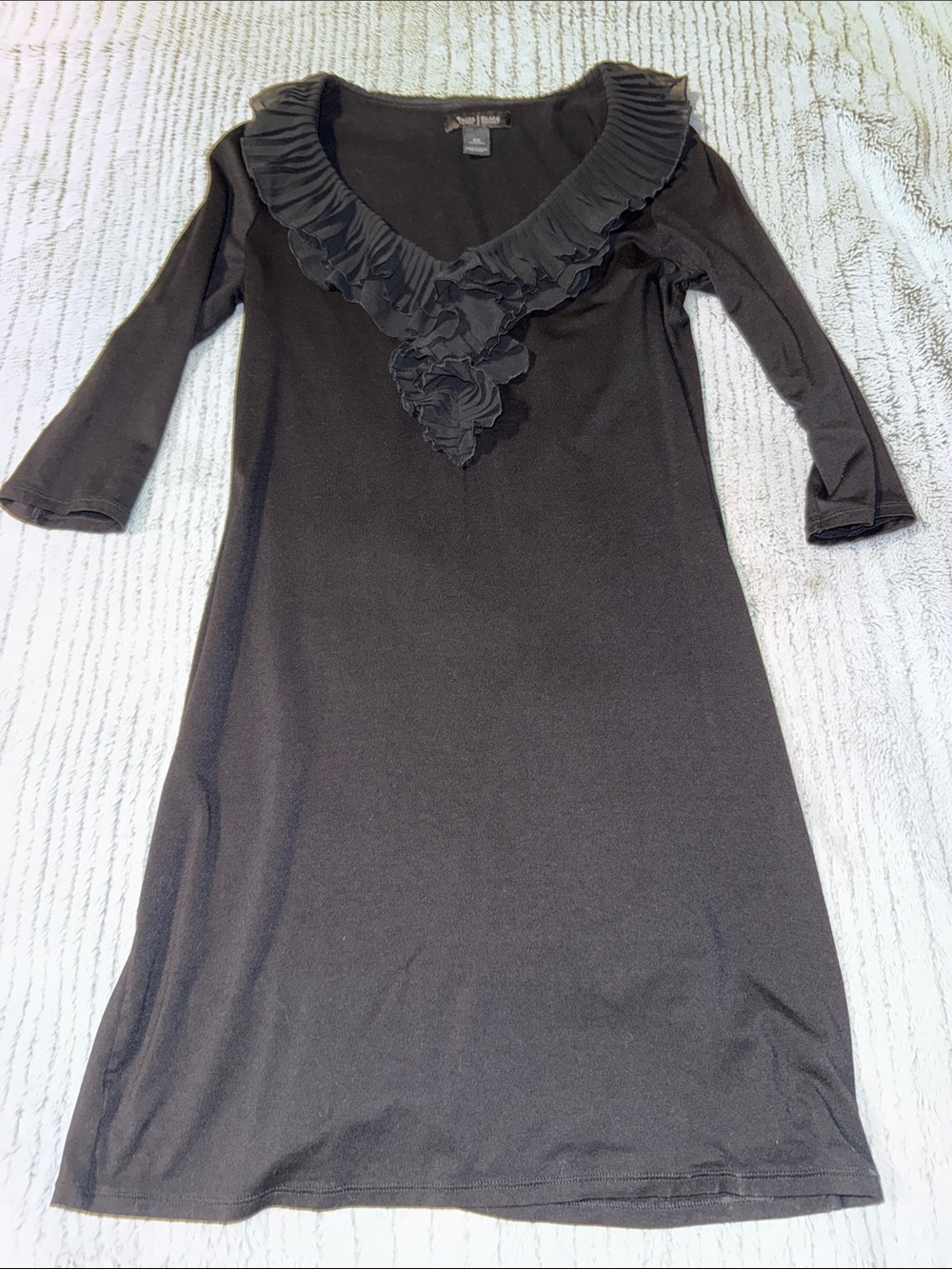 White House Black Market Black Ruffle V-Neck Long Sleeve Dress